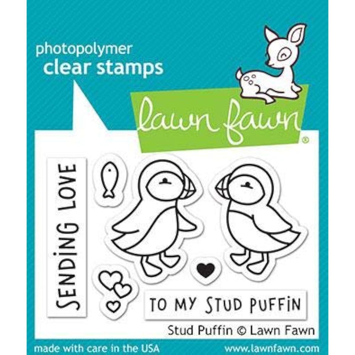 Grass Fawn Stud Puffin 2x3 Clear Stamps with Coordinating Custom Dies Set of 2 (LF2169, LF2170)