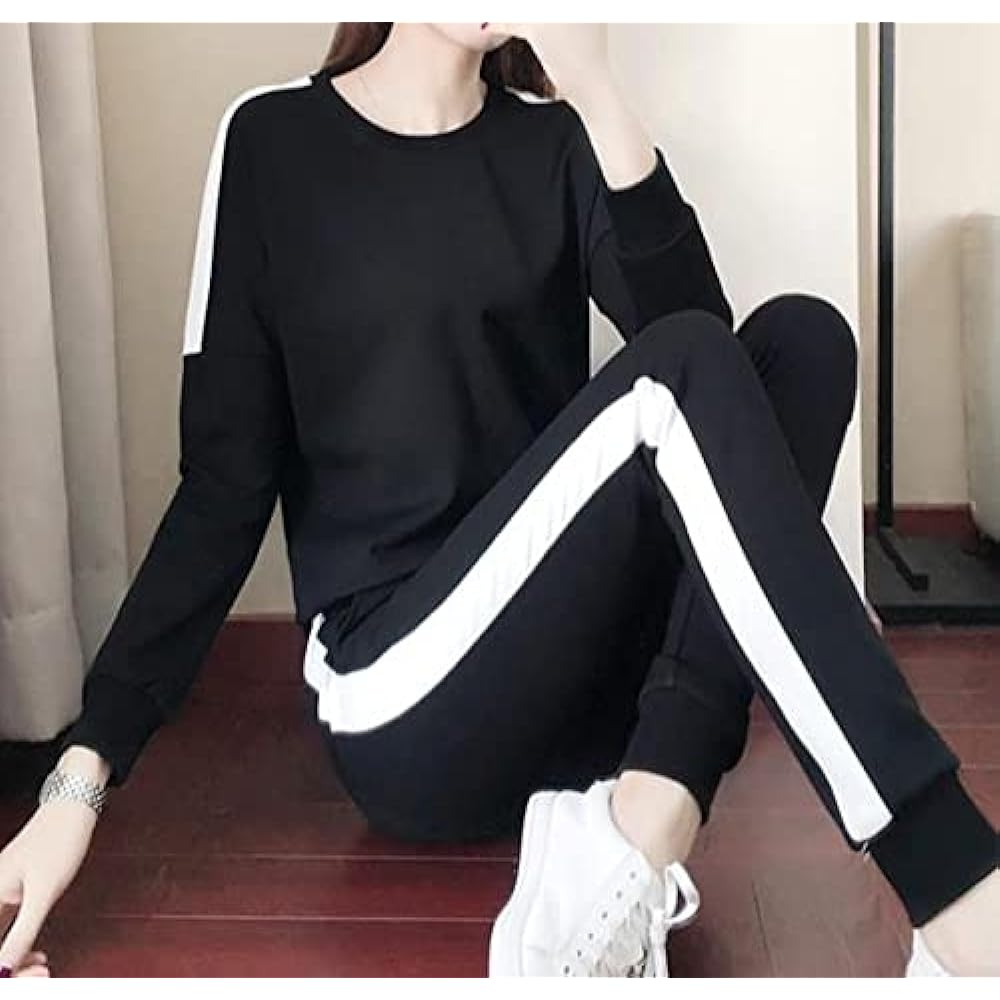 [Emptio] Crew Neck Simple Jersey Top and Bottom Set Women's