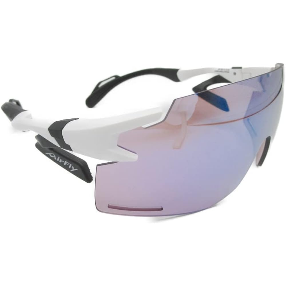 "Domestic regular product" AirFlay sports sunglasses without nose pad AF-301 BK series Frame color White mat Lens color Blue pink mirror Visible light transmittance 15% UV cut rate 99% or more Product number AF-301 C-2BK
