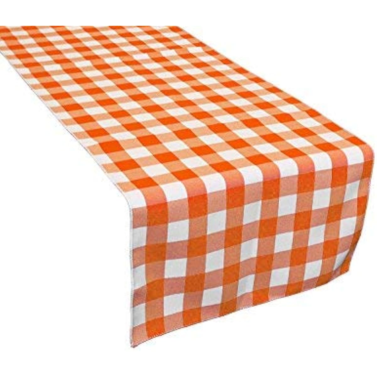 LA Linen Checkered Gingham Double-Sided Table Runner, 14" x 108", Orange/White