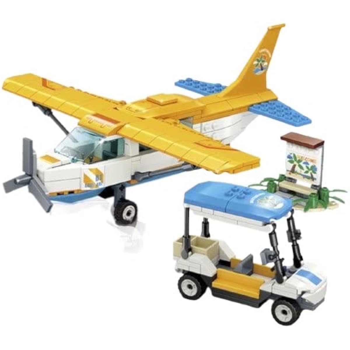 General Jim's Yellow Tourist Plane and Service Vehicle 347 Piece Modular Building Block Toy Set for Teens and Adults