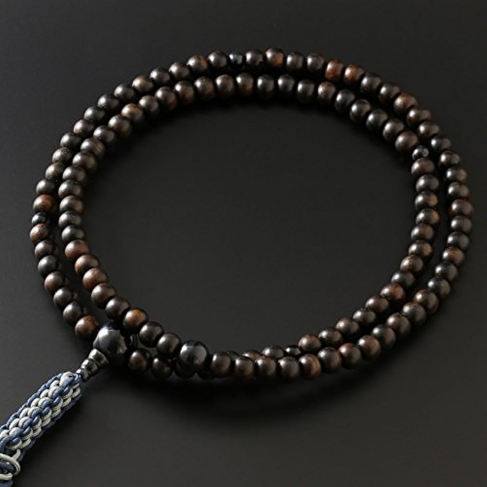 Kyoto Buddhist Altar Hayashi Prayer Beads Rinzai Sect Plain Striped Ebony Blue Tiger Eye (for Men) Official Ceremony [Bead Bag Set] SM-080 Kyoto Prayer Beads