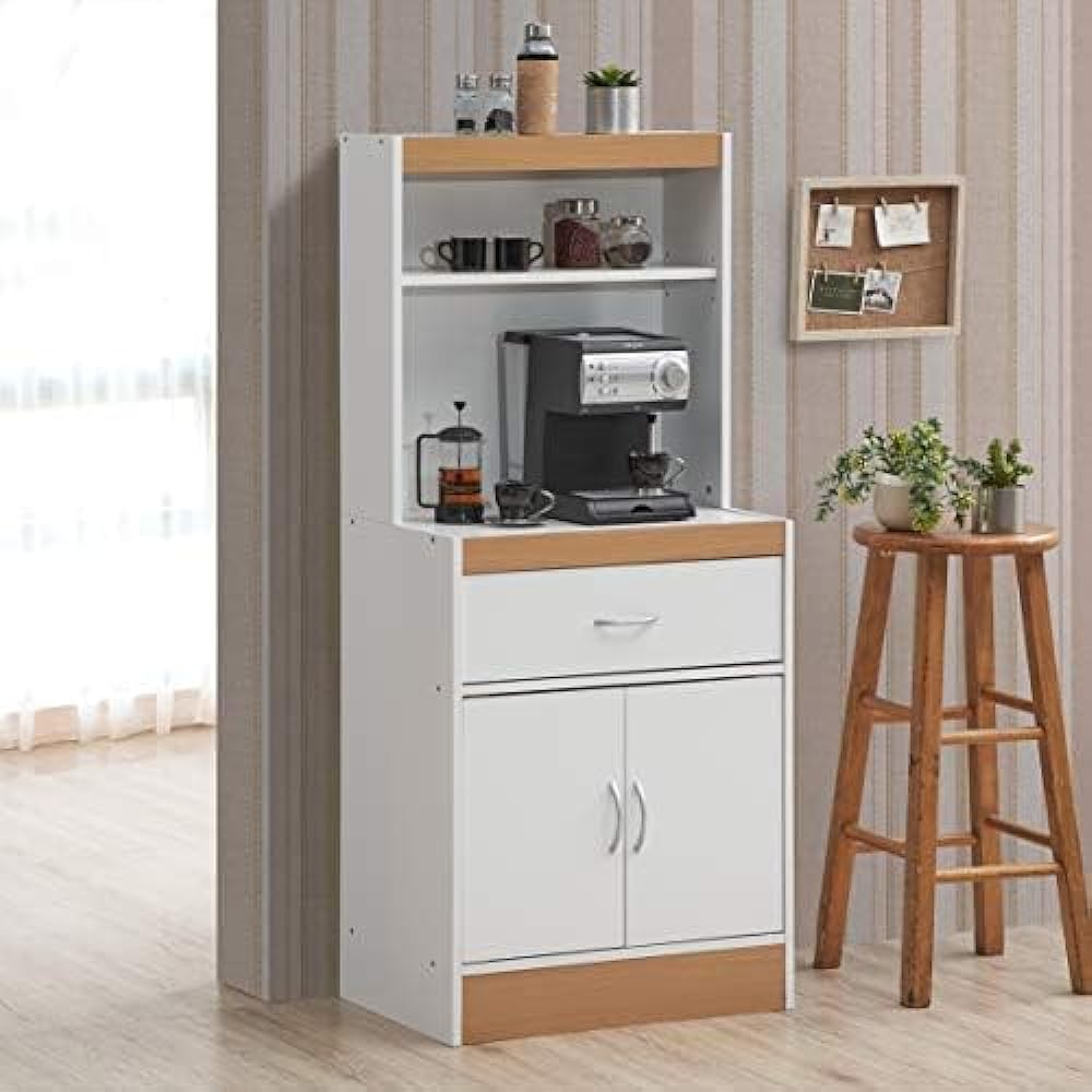 Hodedah Kitchen Cabinet White Tall Type 137cm Open Shelf 1 Drawer Storage with Lower Door [Regular Japanese Import Product]