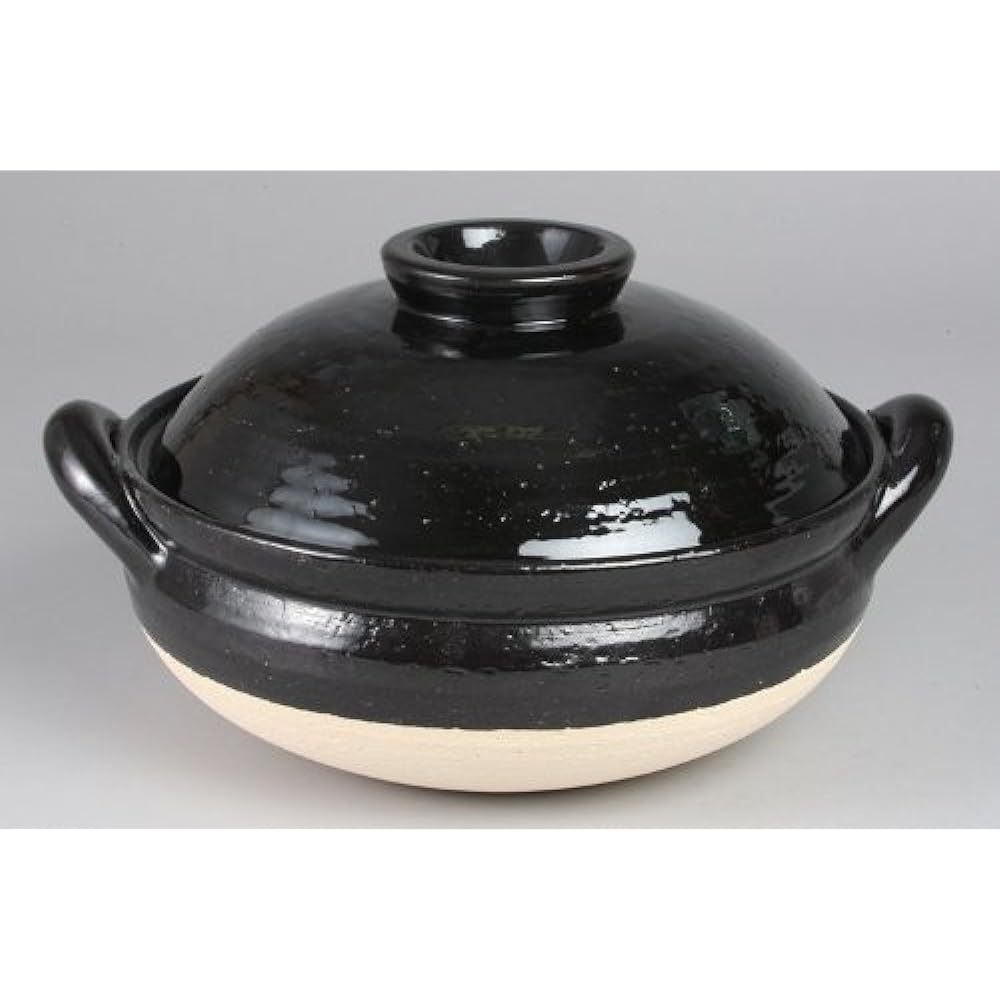 Hasenen Earthen Pot Healthy Steam Pot Large 31 cm 3000 ml For 3-5 People Open Fire Only Black Iga Ware Made in Japan ZW-18