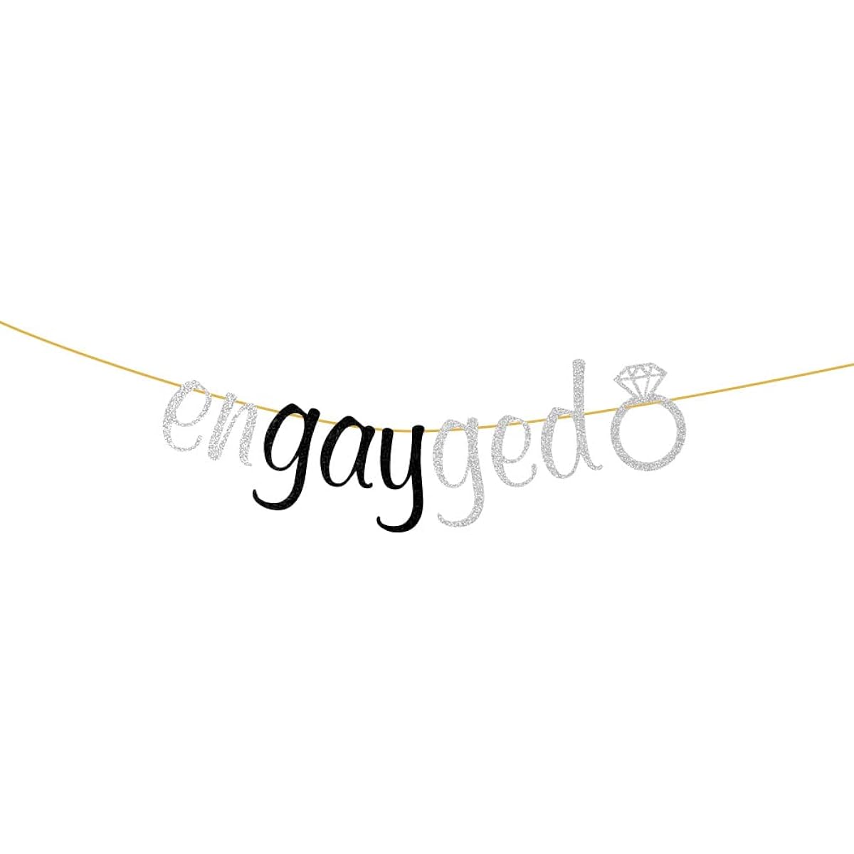 Engaged Banner - Funny Engagement Party Signs Gay Lesbian Engagement Party Decorations Silver and Black