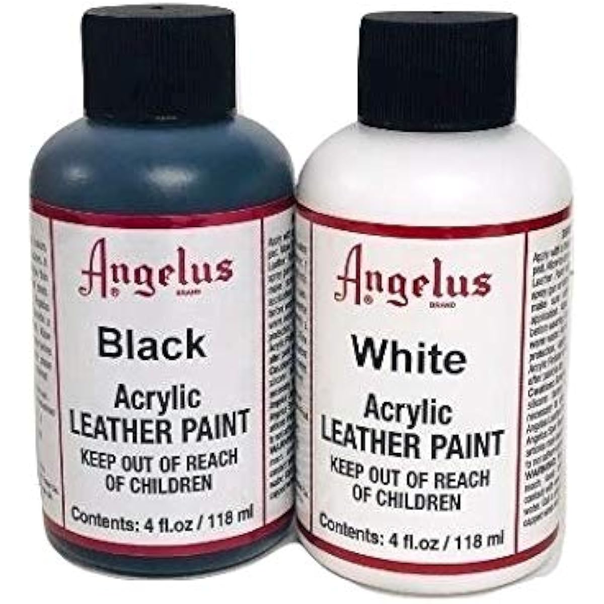 Angelus Brand Acrylic Leather Paint Waterproof 4oz Black & White Duo