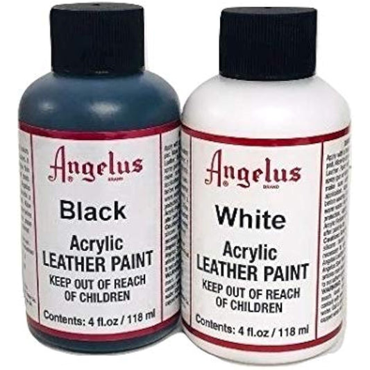 Angelus Brand Acrylic Leather Paint Waterproof 4oz Black & White Duo