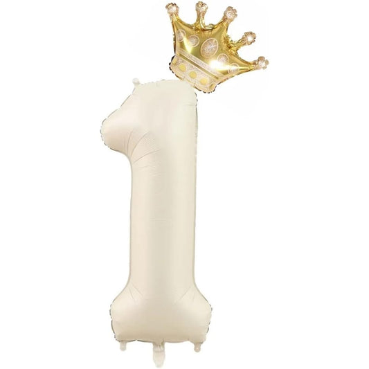 40" Cream White Number 1 Crown Balloon Set Number 1 Balloon White 1st Birthday Party Decorations (Number 1)