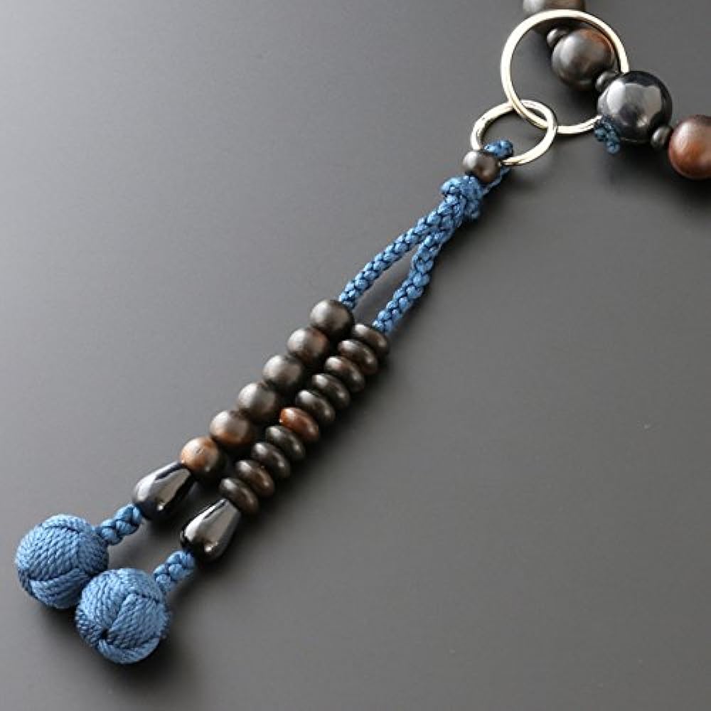 Kyoto Buddhist Altar Hayashi Prayer Beads Jodo Sect Ebony (raw sawn) with blue tiger eye stone (8 items) (for men) Formal Official [Bead Bag Set] SM-011 Kyoto Prayer Beads