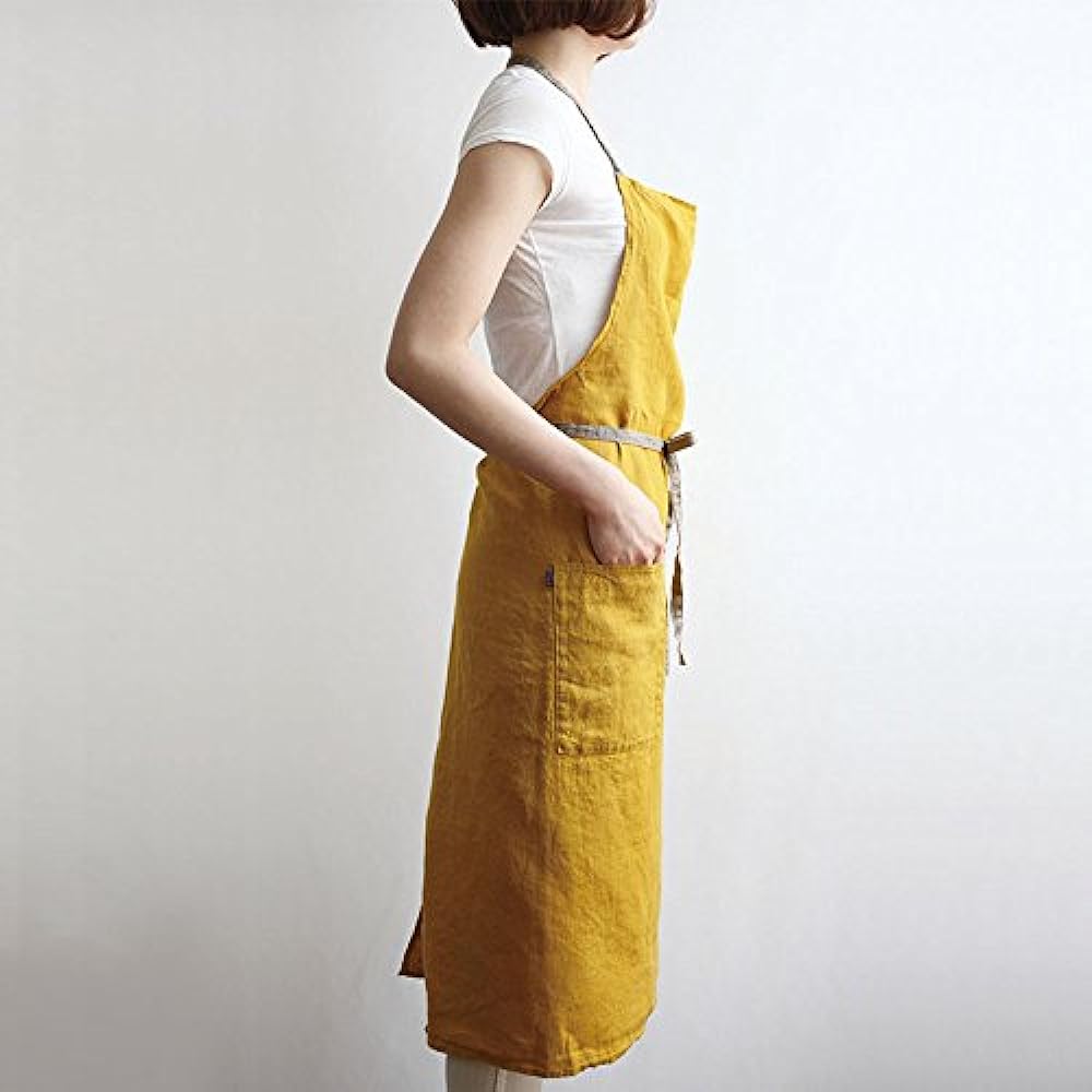 Linen full apron Manon <Saffron Yellow> A225 [Lino e Lina]