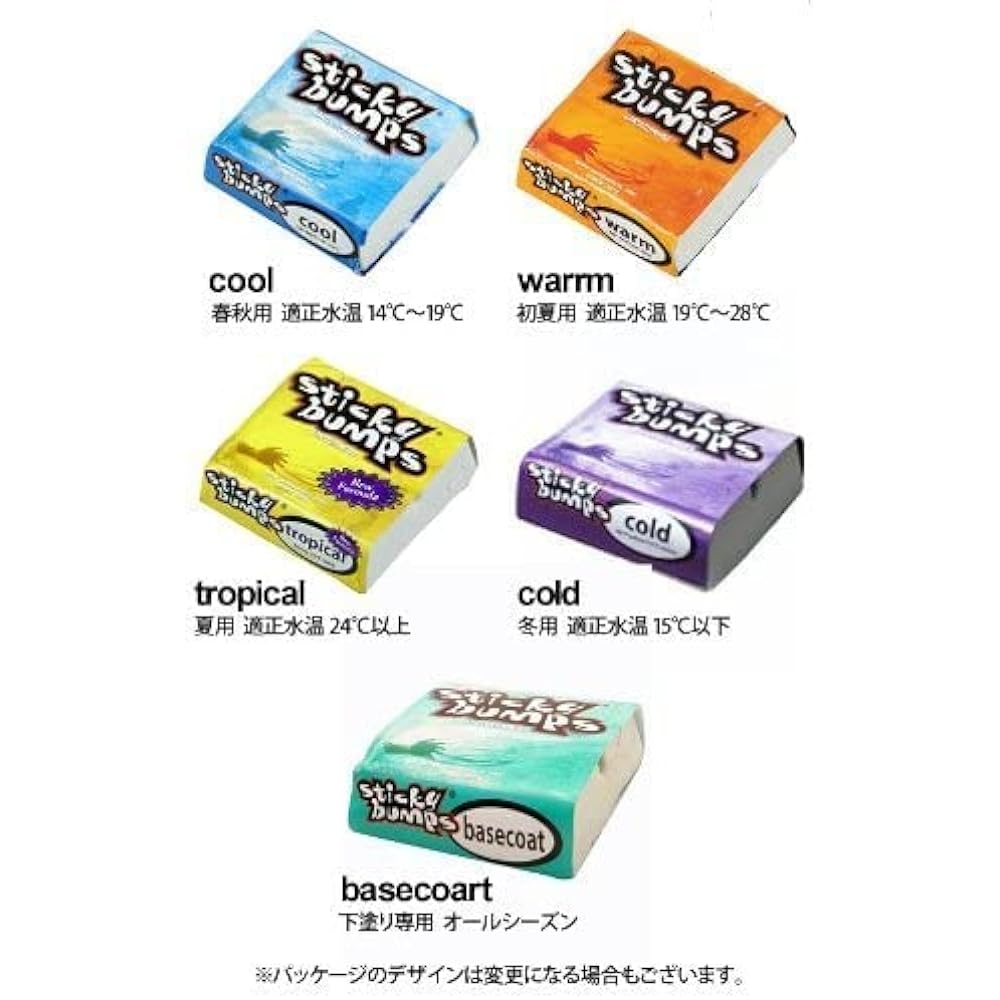 STICKY BUMPS Set of 4 Sticky bumps Surf wax Surfboard wax Surfboard anti-slip COOL (for spring/autumn) 2 pieces & COLD (for winter) 2 pieces