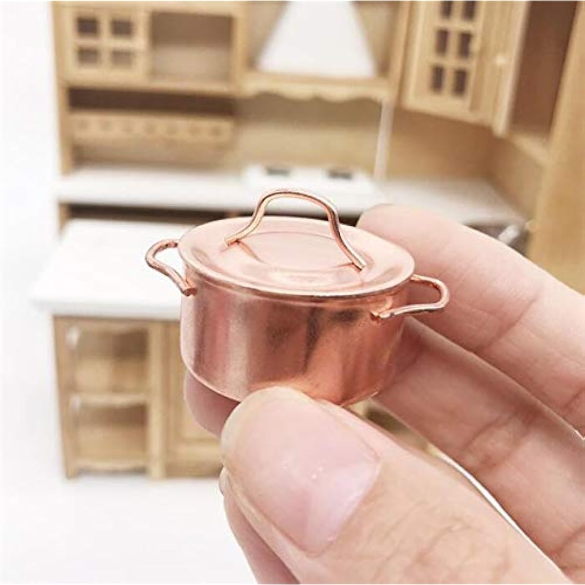 EatingBiting(R) Mini Soup Pot 1/12 Dollhouse Miniature Kitchen Copper Pot 1:12 Dollhouse Miniature Furniture Kitchen Room Soup Pot Cooking Pot Landscape Miniature Bronze Frying Pan Pot Cooking Kit
