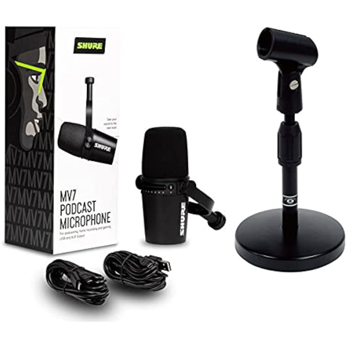 SHURE Hybrid USB/Cardioid Microphone MV7-J {2-year warranty} + Tabletop Microphone Stand Set (Black)