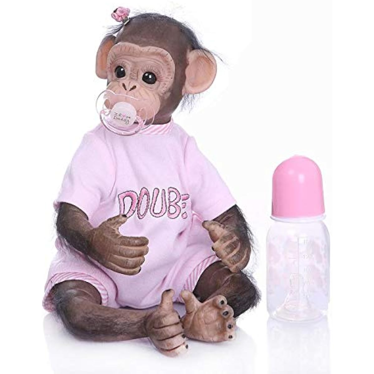 Pinky 16 inch 45cm Handmade Detail Painted Reborn Baby Monkey Newborn Doll Collectible Art Doll Toy Kids Gift (17.7 inches Pink PK-monkey 4-5)