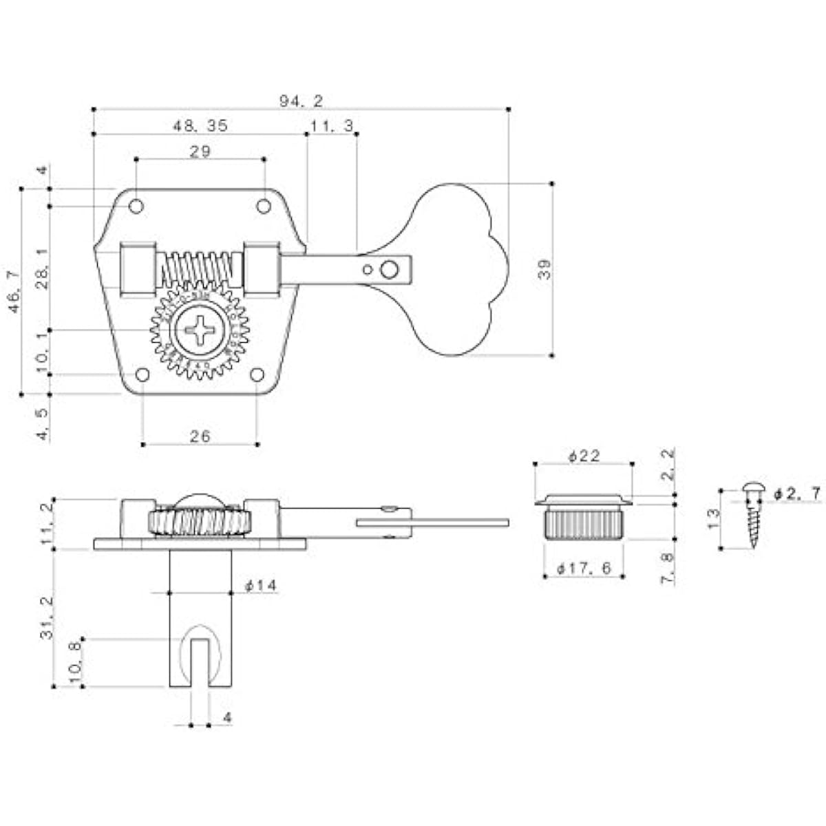 GOTOH base peg, 4L, reverse winding, nickel (3566NX) GBR640-L-N