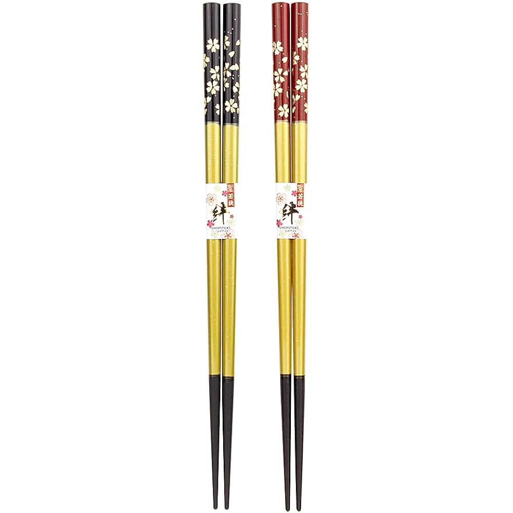 Couple chopsticks, Kinmaizakura, black, red, dishwasher safe, with paulownia box and wrapping, wedding anniversary, parents, father, mother, golden wedding, silver wedding, wooden wedding, celebration, present, gift [179]