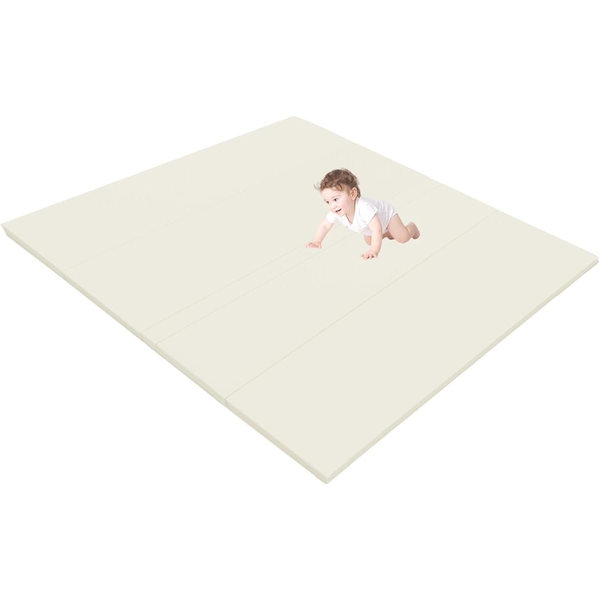 Osaka Kuma Seamless Play Mat 200 x 180 Easy to store Thick Foldable Non-formaldehyde Antibacterial Waterproof Soundproof Play Mat Compatible with Floor Heating Baby Mat (200 x 180 x 4cm, Beige)
