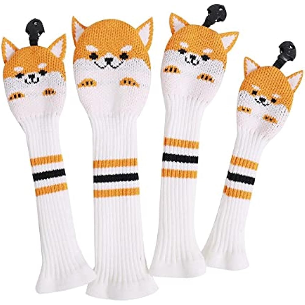 Golf cover head cover 4-piece set driver/wood FW 2-piece/hybrid UT cover knitted with conversion tag Akita dog design