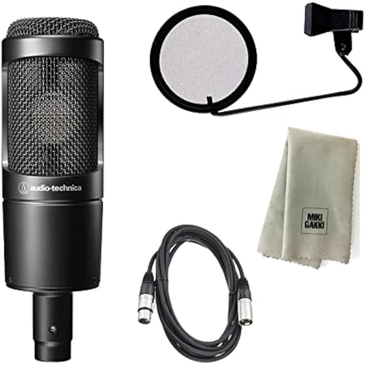 Audio Technica Condenser Microphone AT2035 + Pop Guard PO-5S + 3m XLR-XLR Cable + Cross Set
