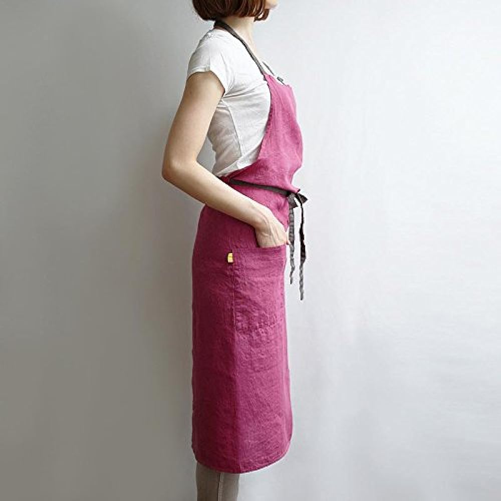 Linen full apron Manon <magenta> A266 [Lino e Lina/Lino e Lina]
