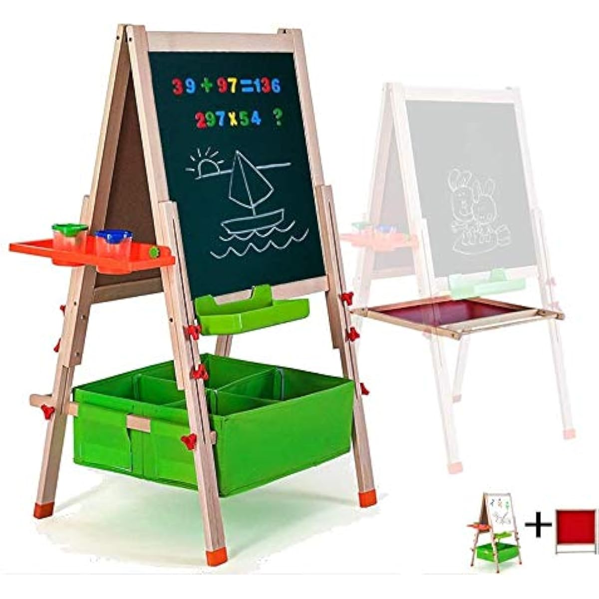 Deluxe Easel for Kids, Gimme Life Foldable Wooden Art Easel with Chalkboard, Whiteboard and Storage Box or Tray, Standing Easel with Magnetic Letters for Early Education. Fit for 2-12 Years Old Yellow G-AE-02