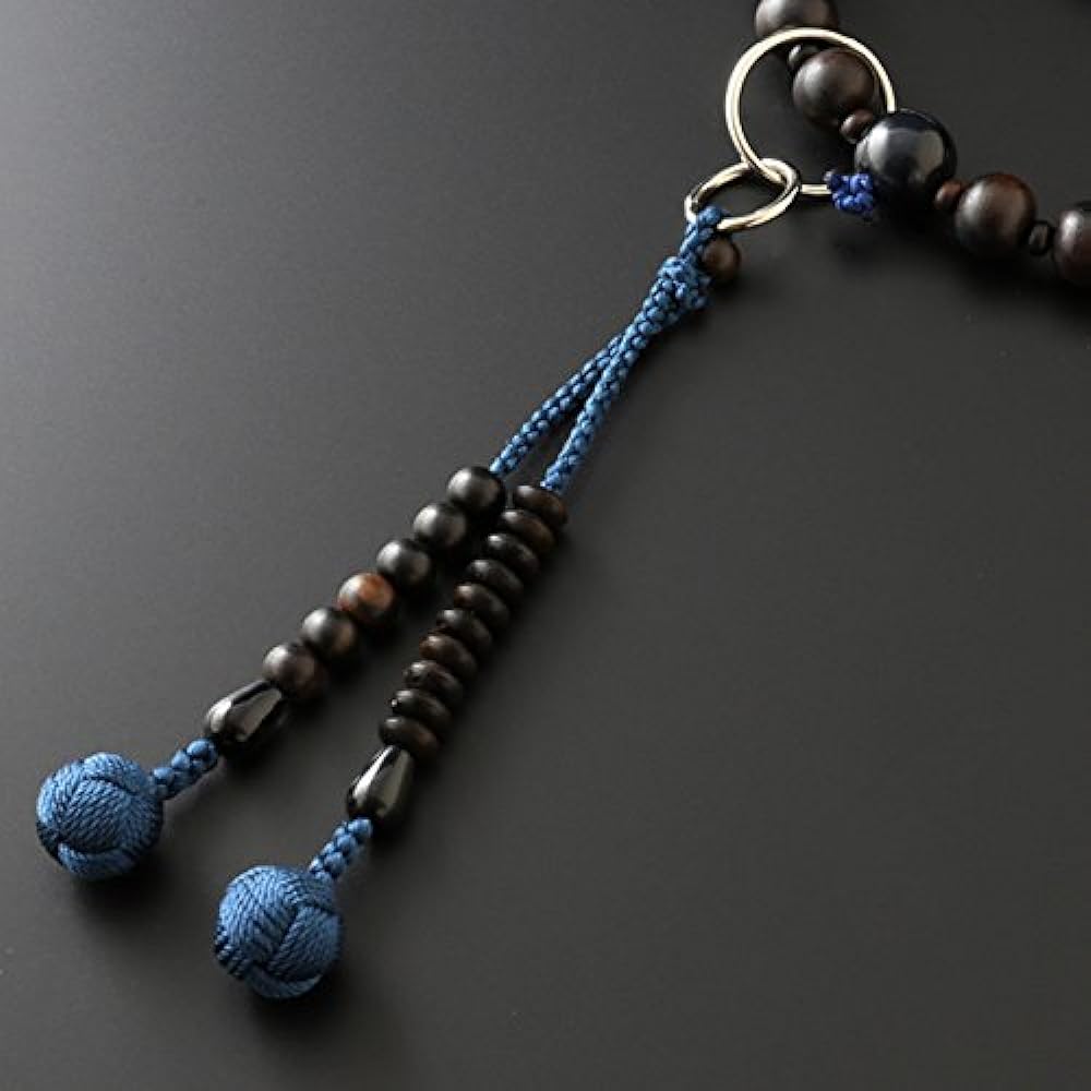 Kyoto Buddhist Altar Hayashi Prayer Beads Jodo Sect Ebony (Unground) with Blue Tiger Eye Stone (4 items) (For Men) Official Ceremony [Bead Bag Set] SM-012 Kyoto Prayer Beads