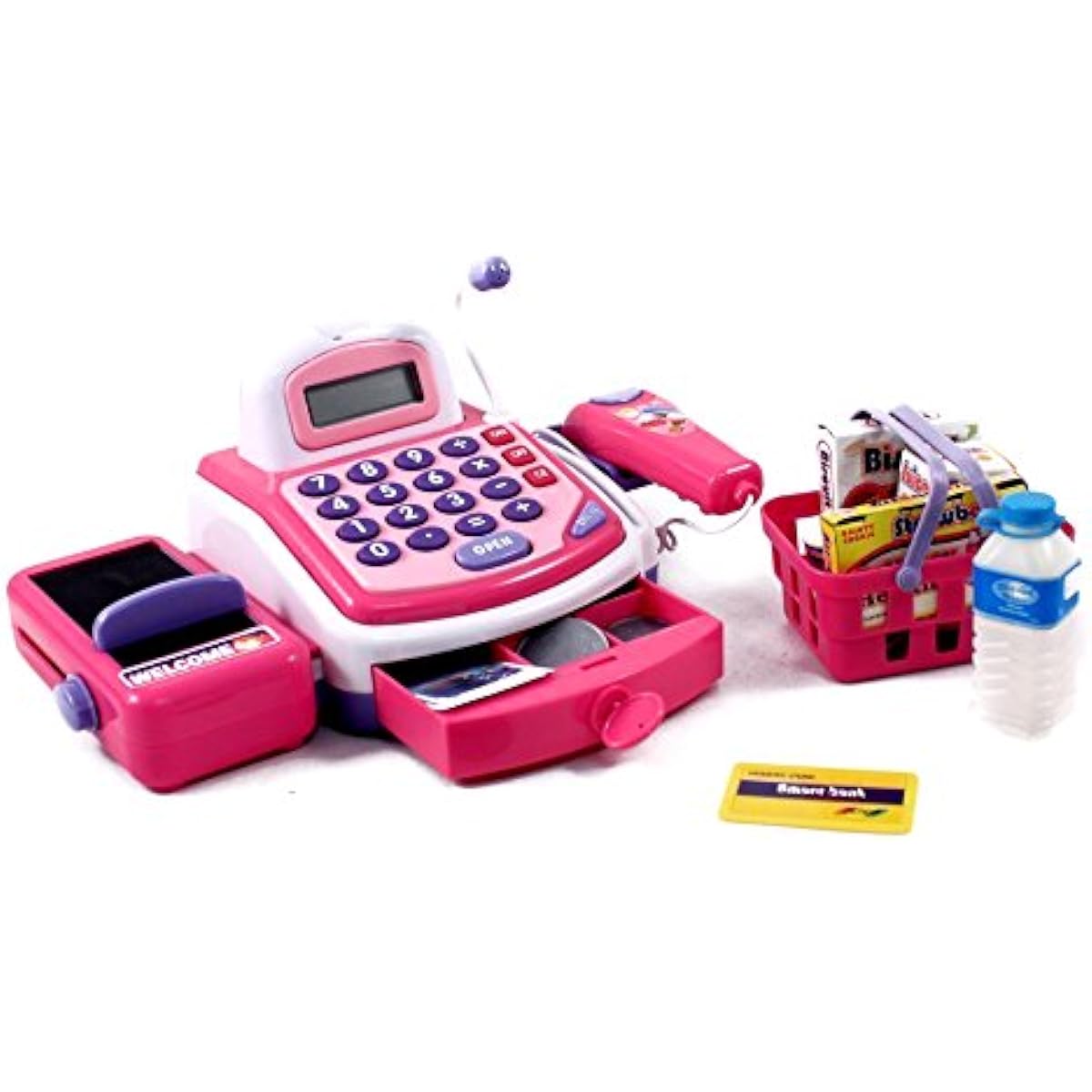 PowerTRC Toy Cash Register Playset for Kids | Pink Supermarket Toy with Microphone |