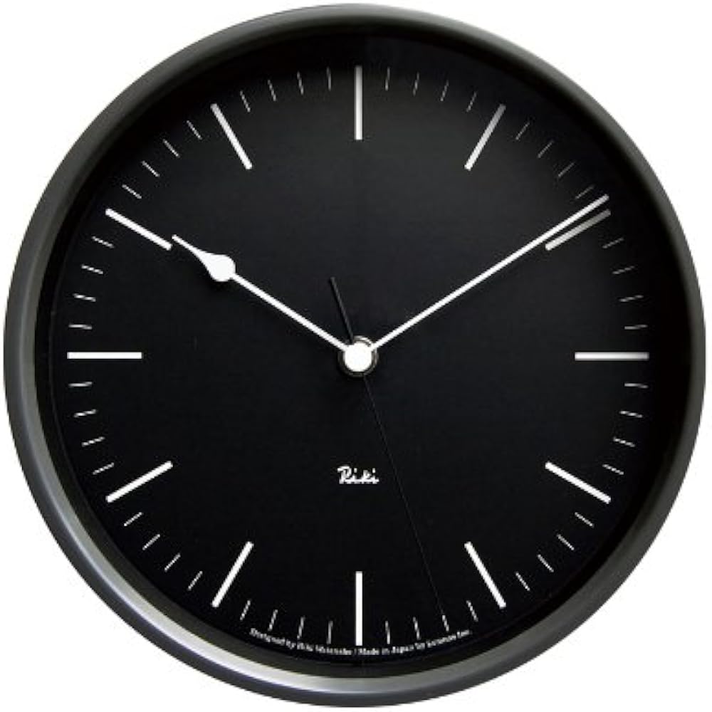 Lemnos Radio Controlled Clock Wall Clock Analog Riki Steel Clock Black Aluminum RIKI STEEL CLOCK WR08-24 BK Lemnos