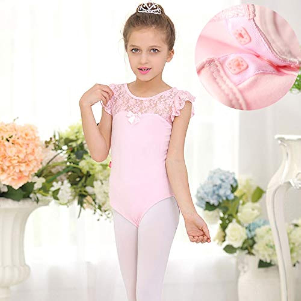 Manana ma14 Silkily Manana Leotard Ballet Children's No Skirt High Leg Lace Floral Pattern Costume Kids Junior Girls