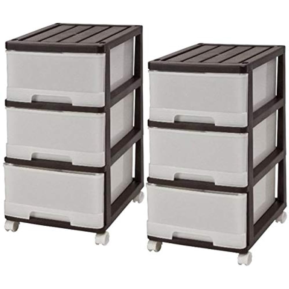 Storage Case Slim Chest Deep Drawer 3 Tiers Assembly Type Made in Japan (Set of 2 3 Tiers, Brown) MJ-F3-2BR