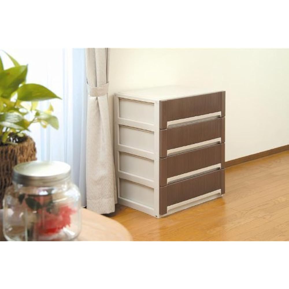 Sanko Plastic Clothes Storage Aura Wide Shallow 4 Tiers W65 x D44.7 x H79.6cm Brown 421579