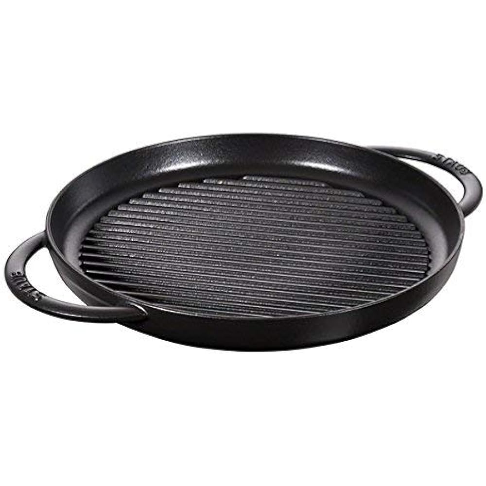 staub "Pure Grill Round Black 30cm" Grill Pan, Both Hands, Cast Metal, Enamel, IH Compatible [Authorized Japanese Product] Grill & Frying Pan 40511-521