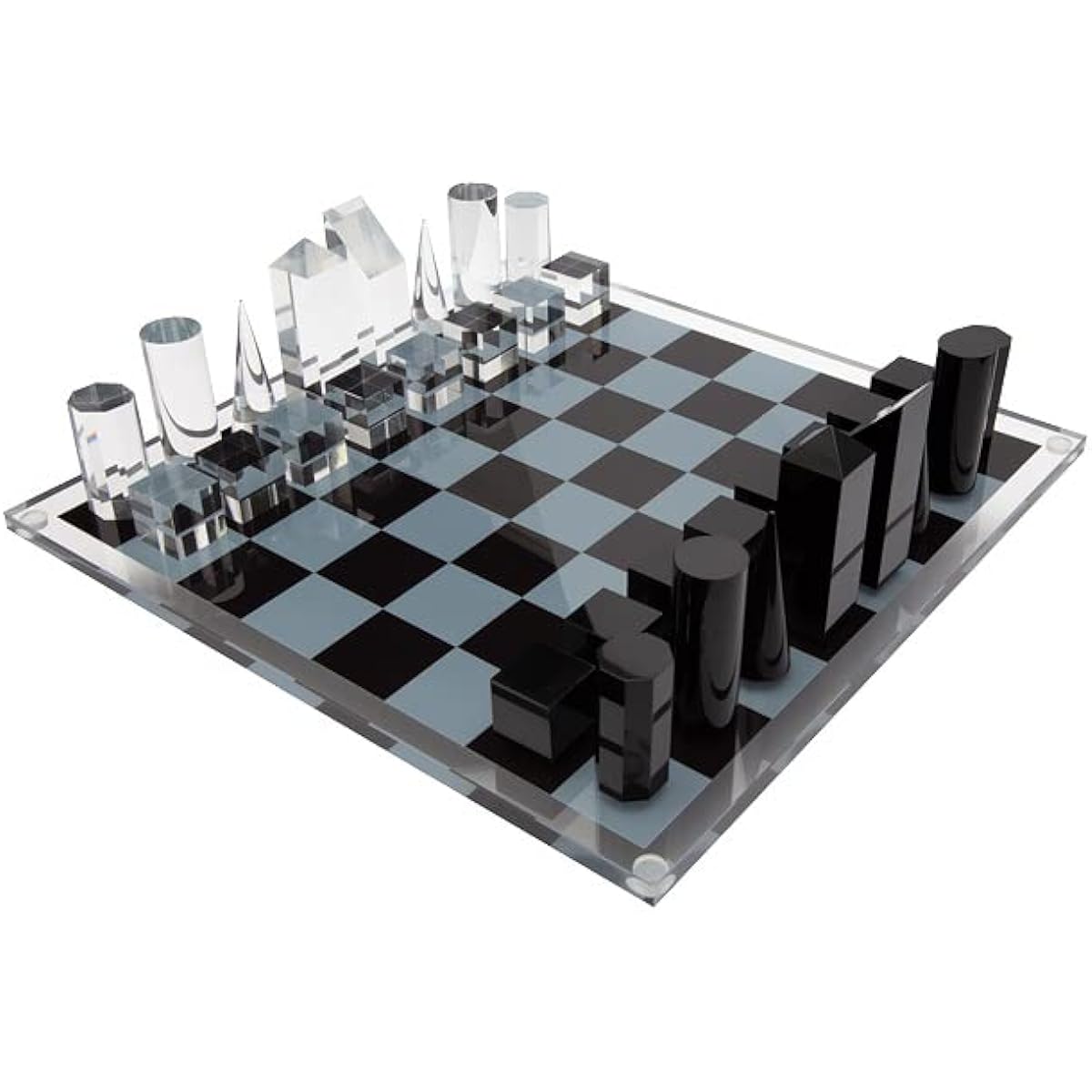 Gorgeous and Unique Lucite Chess Set with Acrylic Pieces 13" x 13" Modern Clear & Smoke Theme Perfect for Home & Game Room Decor