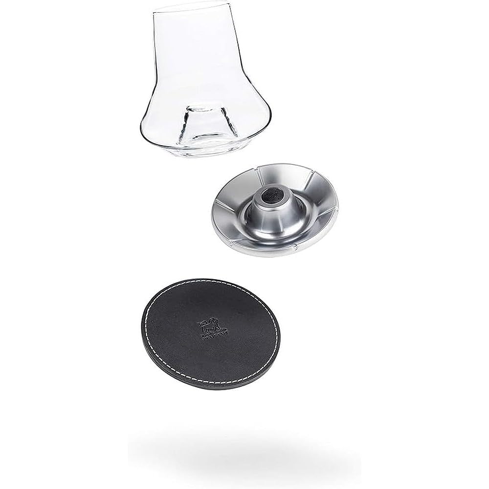 PEUGEOT Whiskey Tasting Glass Set Coaster Metal Base 350ml Ampit Wiable 266097