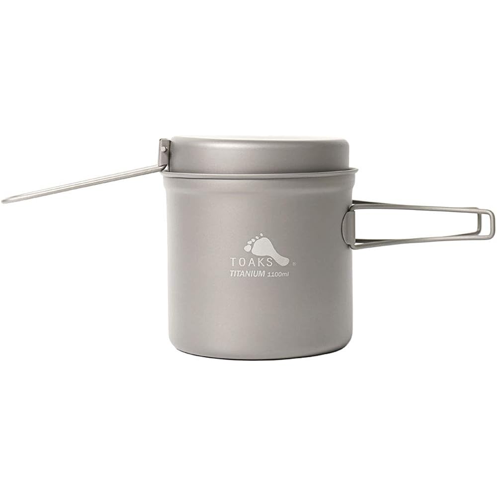 TOAKS Titanium Pot Titanium Camping Cookware Pot + Frying Pan Cooker Set Lightweight with Lid Folding Handle Storage Bag Included 1100ml/1300ml/1350ml/1600ml Outdoor/Camping/Barbecue/Climbing (CKW-1100)