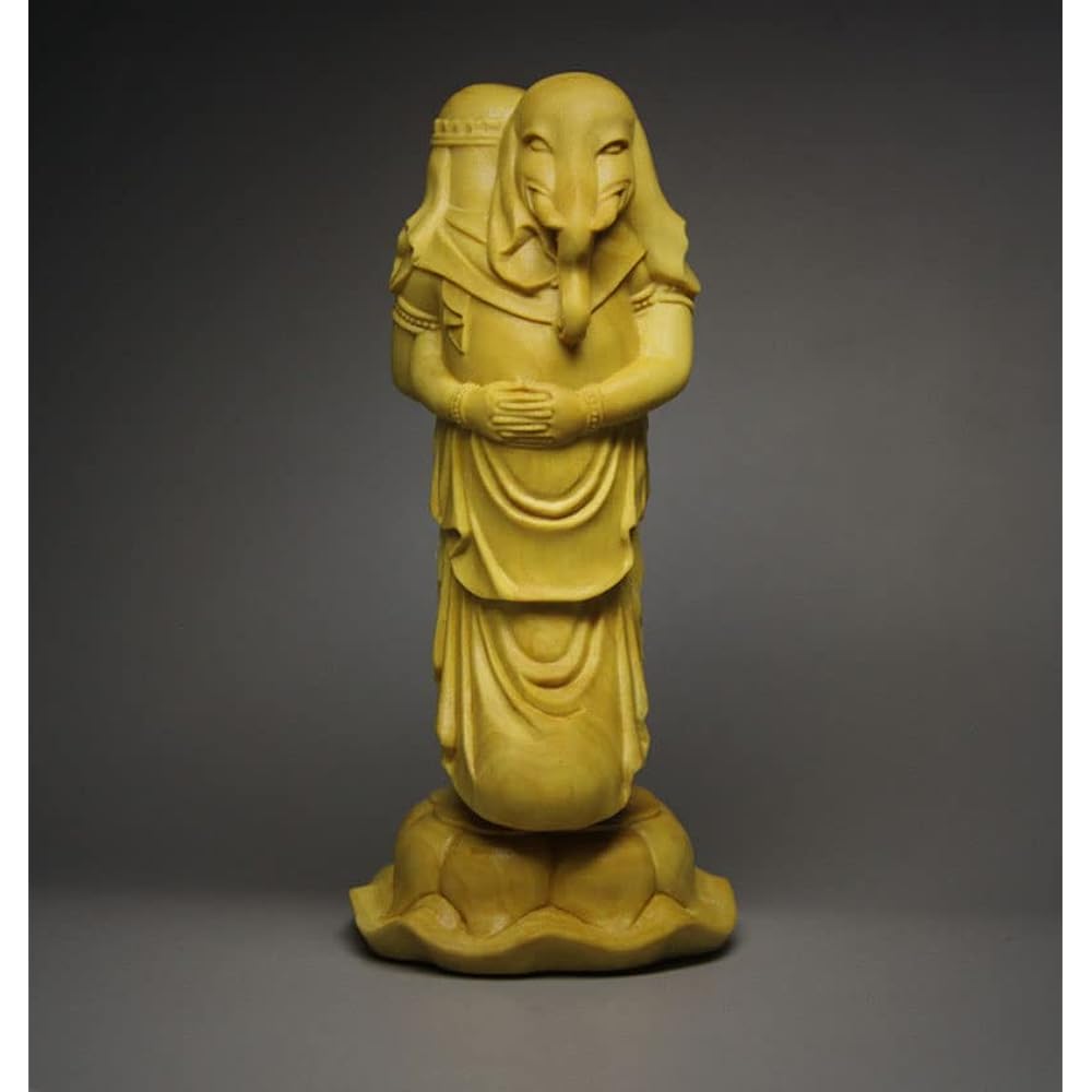 [Various Tenjin] Kangiten (Shoten) twin statue (total height approx. 10cm, width 4.8cm, depth 4.5cm) Tsuge tree God of marital harmony, matchmaking, and child blessings (log)