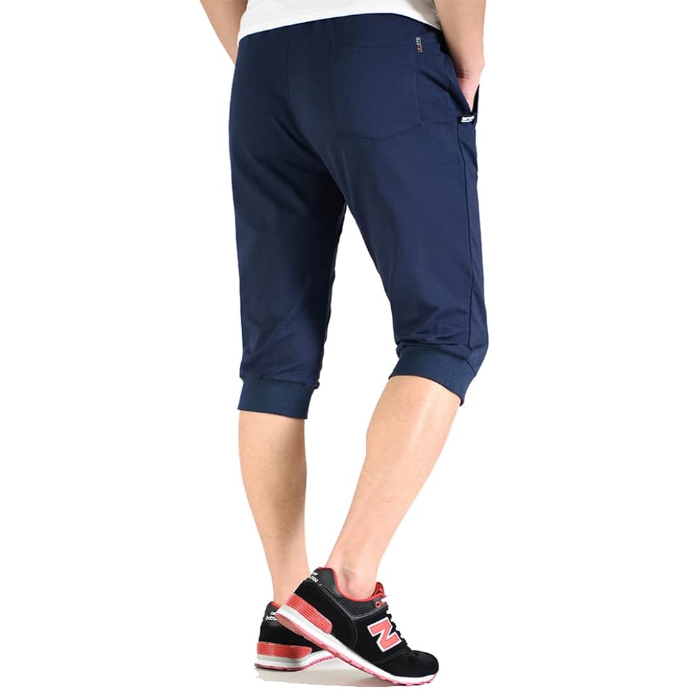 Jogger Pants Gym Men's Long Pants Half Pants Men's Sports 3/4 Length Training Wear Zip Pocket Slim Sweat Pants