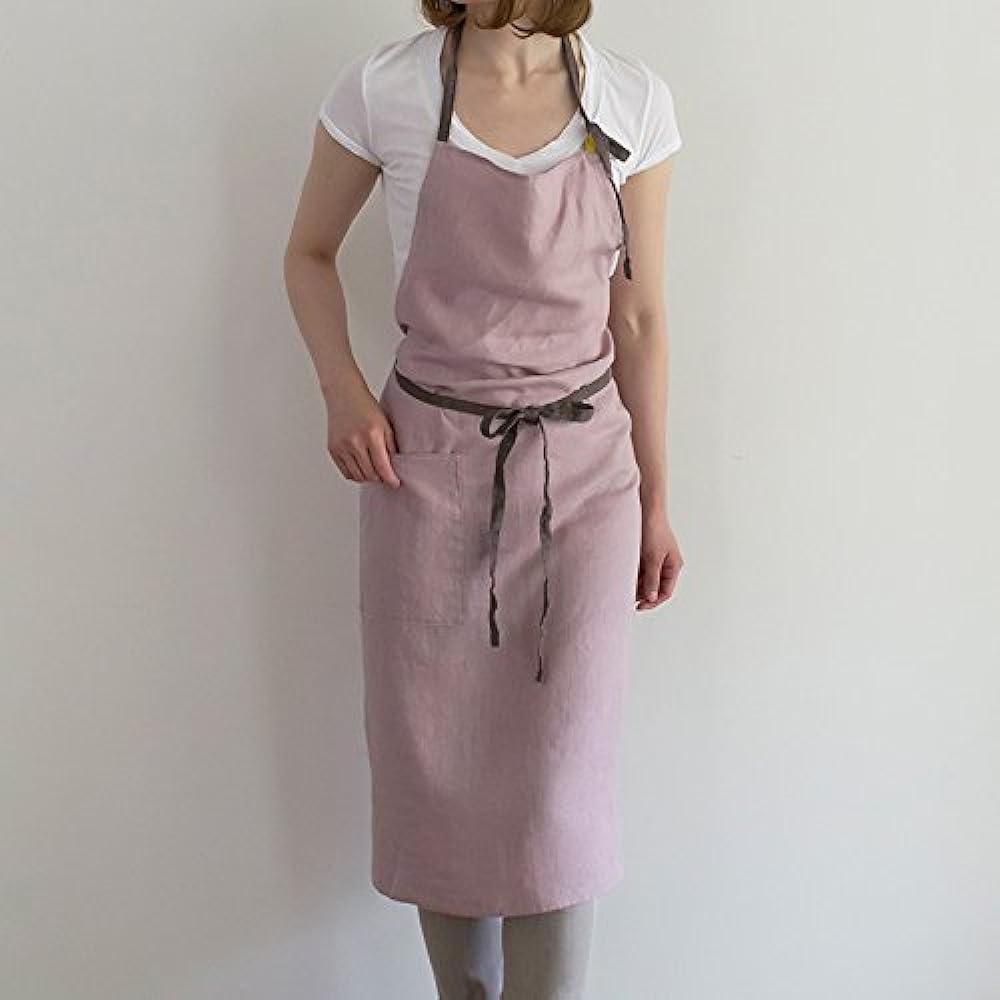 Linen full apron Manon <Ruby> A277 [Lino e Lina/Lino e Lina] Mustard W100 x L100 cm