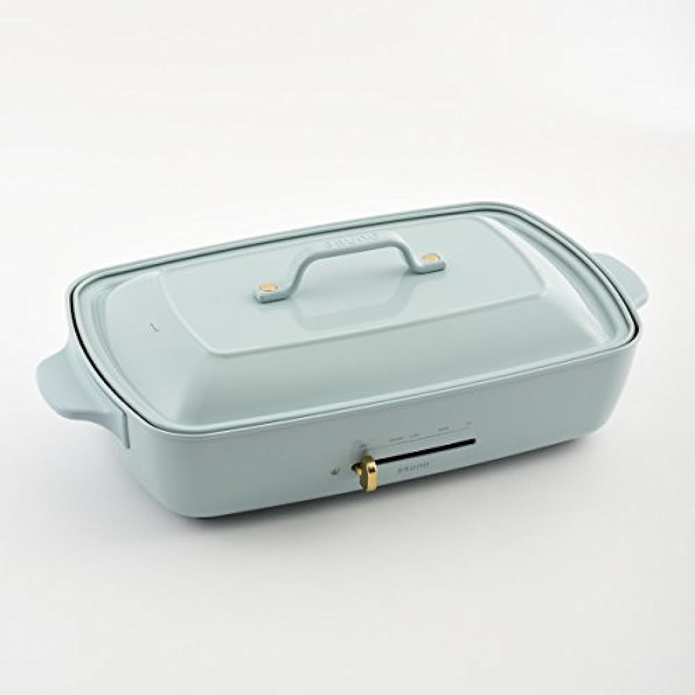 BRUNO Bruno Hot Plate Grande Size Body Includes 3 types of plates (Takoyaki flat surface Ceramic coated partition pot) Blue Gray Stylish Cute This one unit Lid Comes with a lid Temperature control Easy to wash For 4 or 5 people Large Large size Multiple