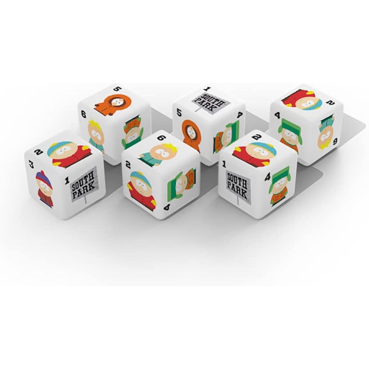 South Park Dice Set | Collectible D6 Dice South Park Signed Eric Cartman, Stan Marsh, Kyle Brofsky, Kenny McCormick, Leopold Butters Stotch | Officially Licensed 6 Sided Dice