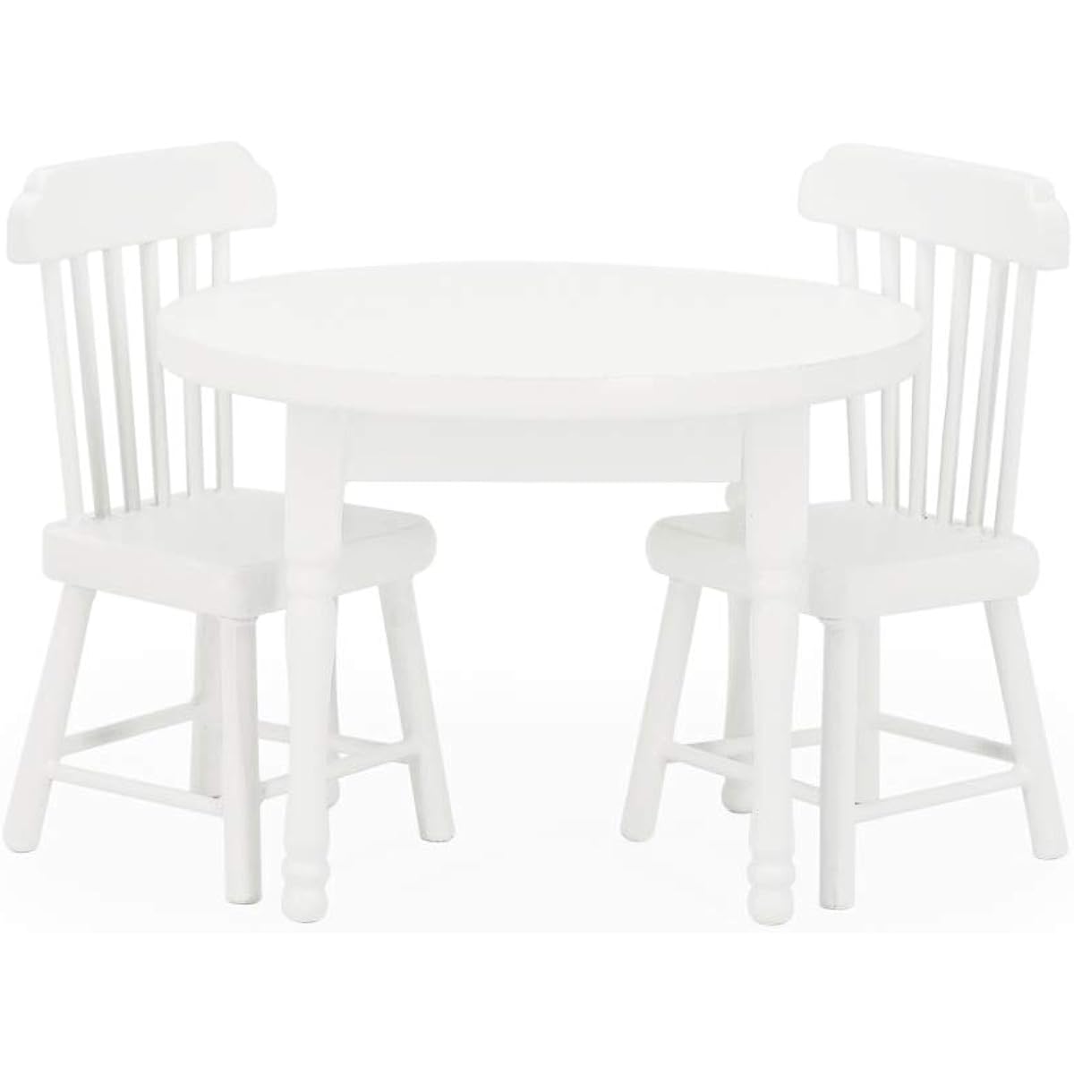 Odoria 1:12 Miniature Dining Table with Two Chairs White Wood Dollhouse Furniture Accessories