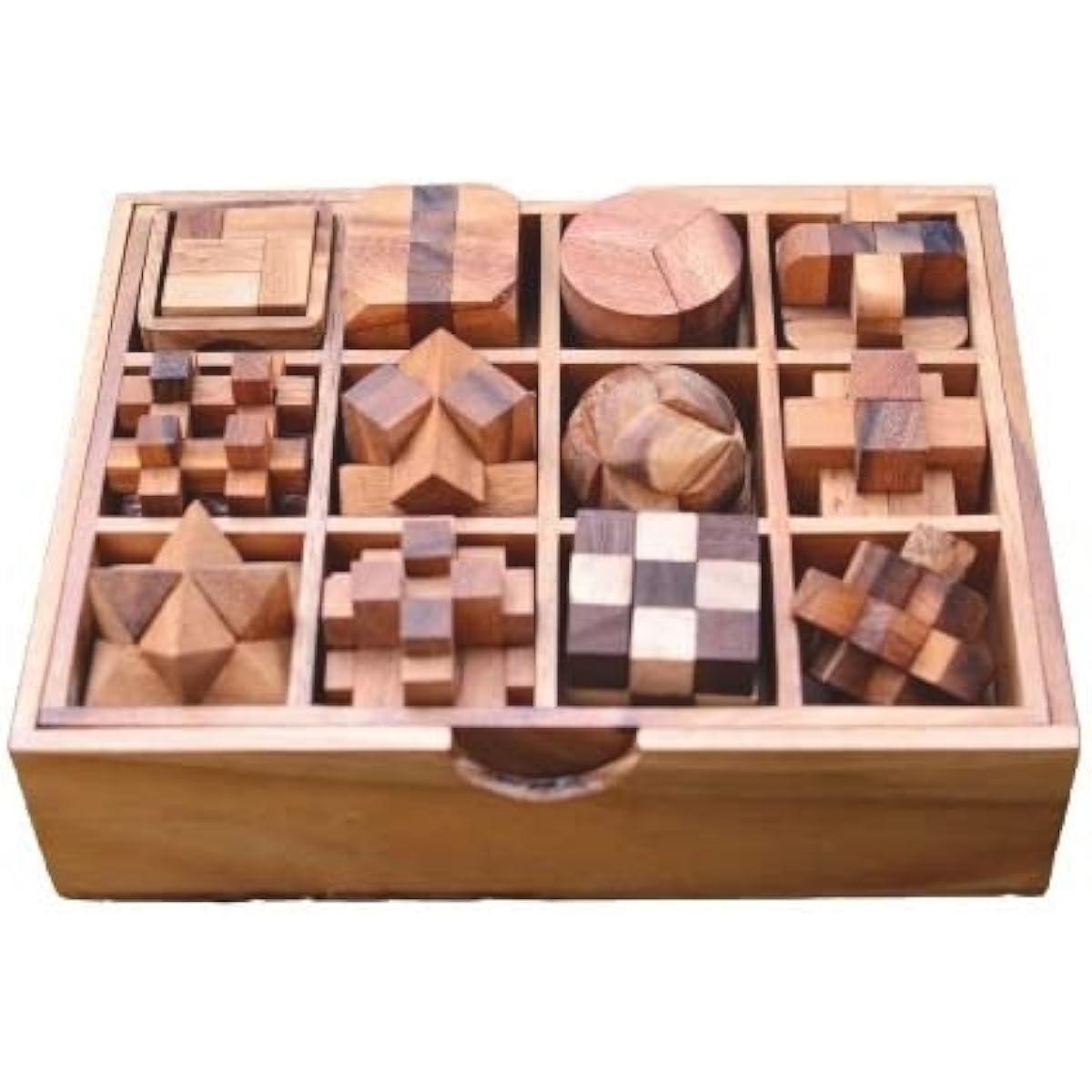 Roost Wood Puzzle, Wooden Puzzle, Set of 12, Wooden Box, Kongming Puzzle, 3D Puzzle, Brain Training