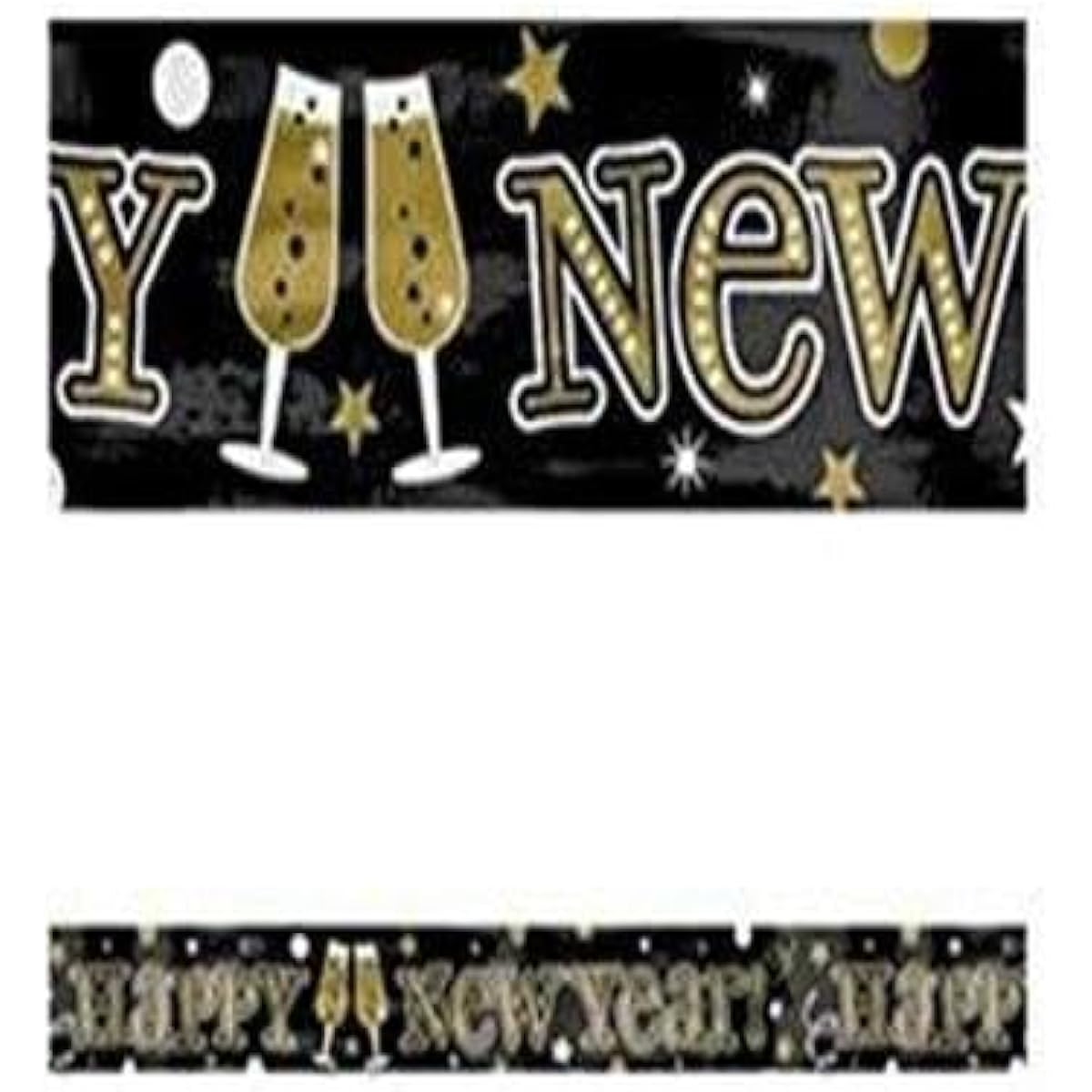 Grand New Years Party Champagne Toasting Banner Decoration, Gold/Silver/Black, Foil, 9 Feet, 1 Piece