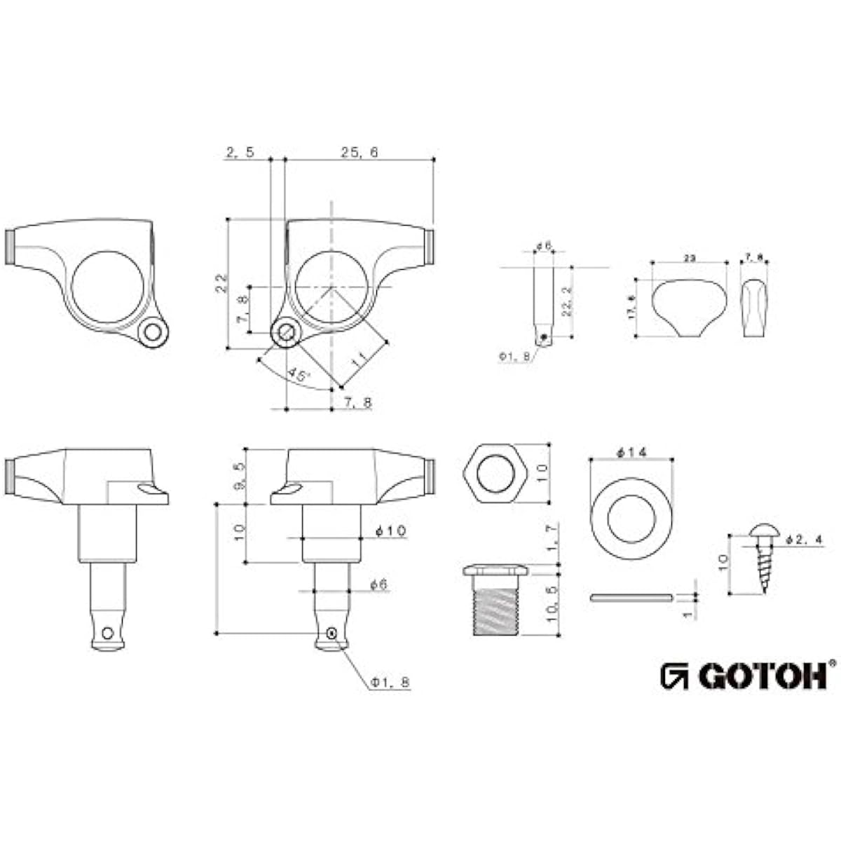 GOTOH Guitar Peg, L5 Button, 3+3, Chrome (02012CX) SGL510-L5-3+3-C
