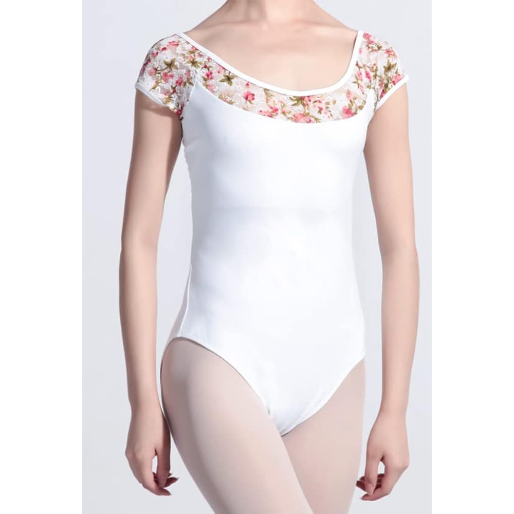 ProDance White Black Light Blue Floral Half Cup Women's Ballet Leotard PLHA015B