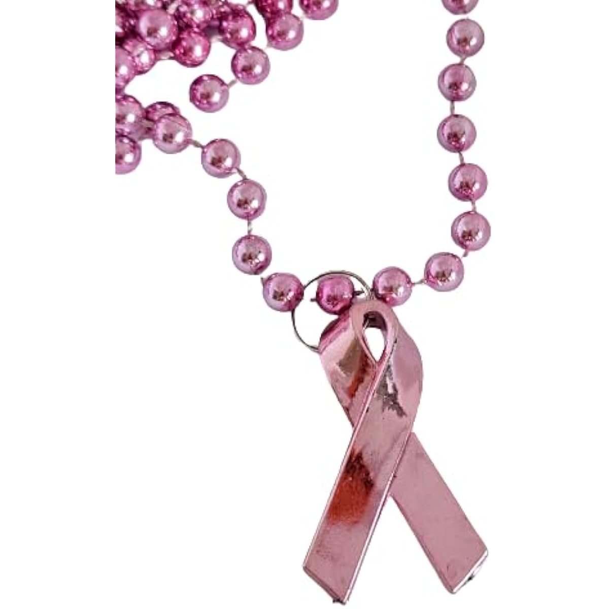 Pink Ribbon Breast Cancer - Mardi Gras Beads Necklace - 1 Dozen