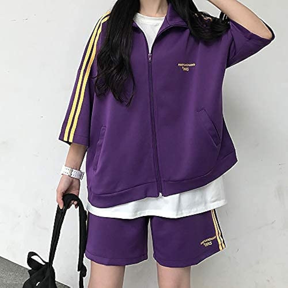 [D.IIZOO] Spring/Summer Short Sleeve 2 Piece Set Jersey Women's Shorts Top and Bottom Set Half Sleeve Sweatshirt Loose Sweatshirt Casual Sports Loungewear Loose Large Size