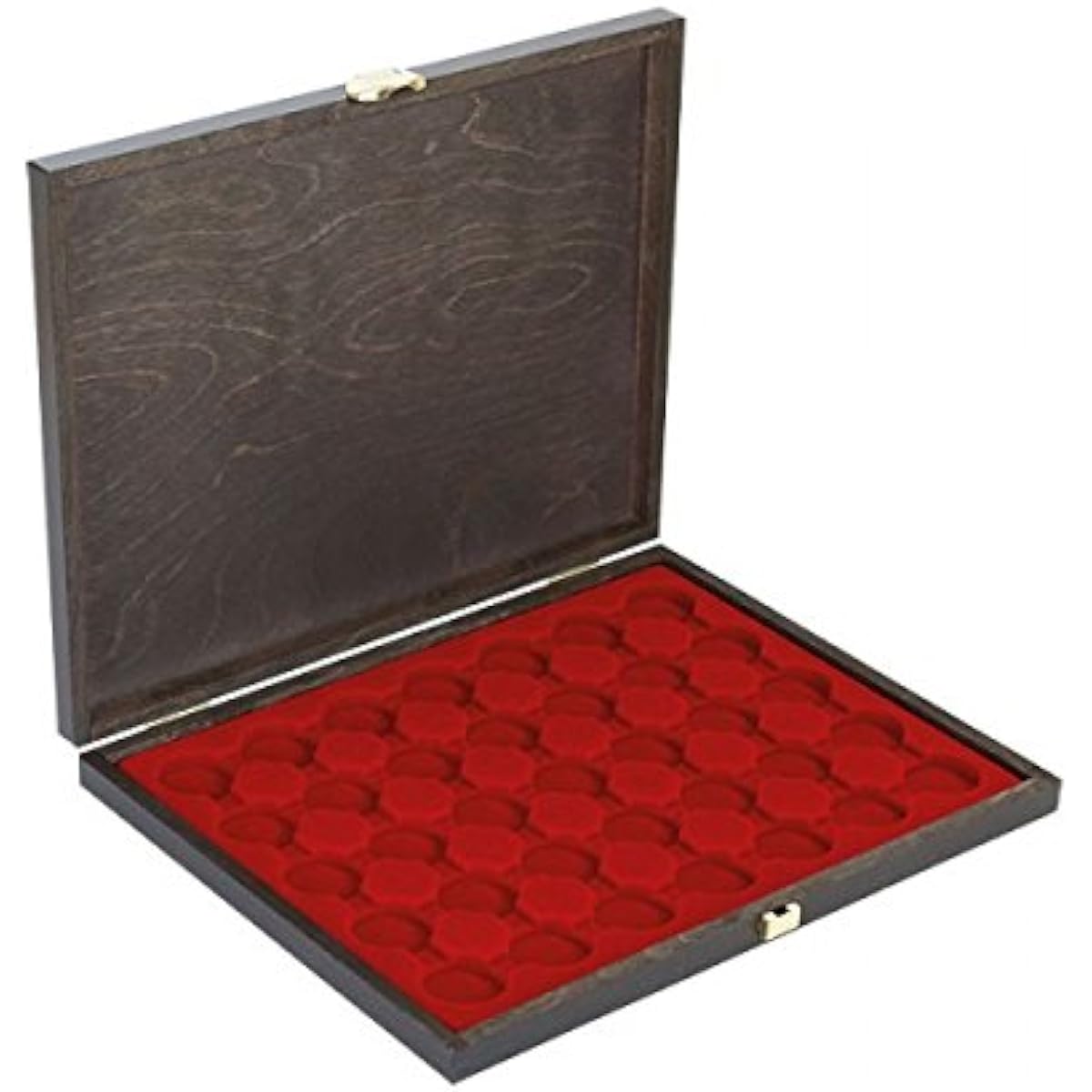 Lindner s2491 – 2930e real wood coin case carus-1 with a dark red coin insert for 35 coin capsules with external diameter 32 mm, e.g. for 2 euro coins in coin capsules
