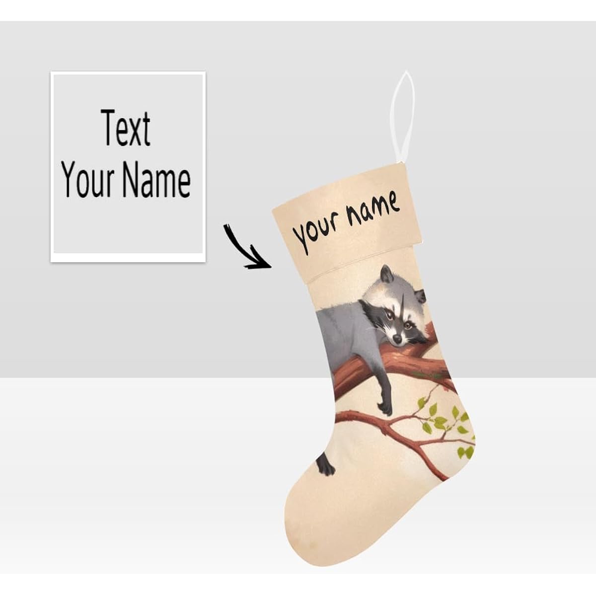 Personalized Christmas Stockings Custom Raccoon Branches Tree Christmas Party Decoration Gifts 17.52 x 7.87 Inch
