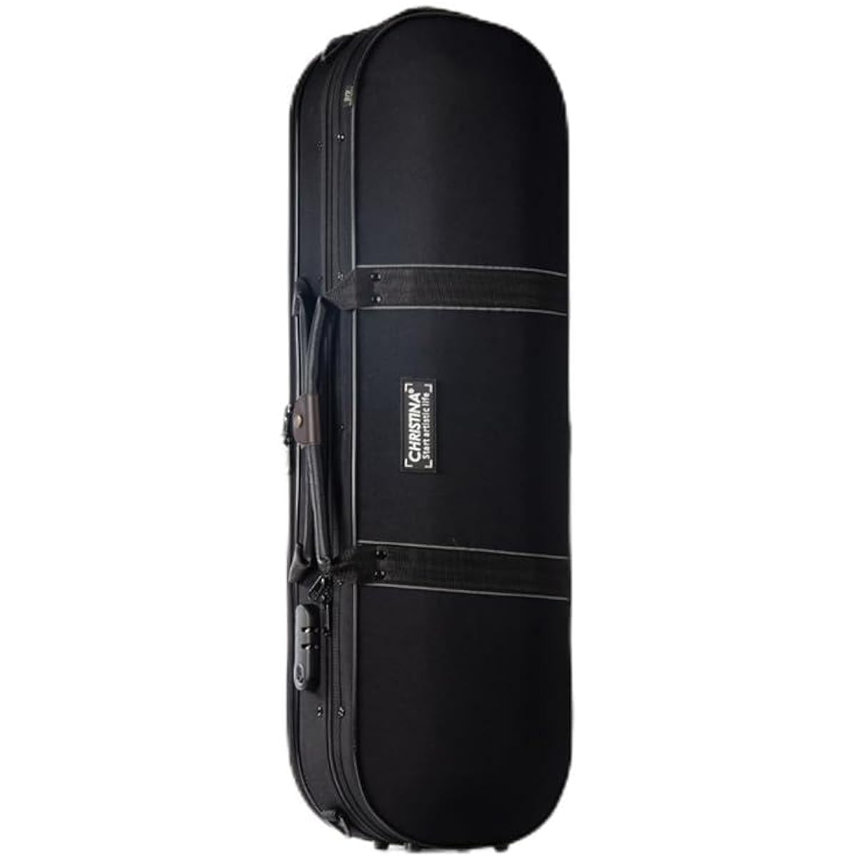 Christina 4/4 Full Size Violin Oval Canvas Oxford Case with Built-in Hygrometer, Lock and Shoulder Belt or Strap (BVTE) (Black)